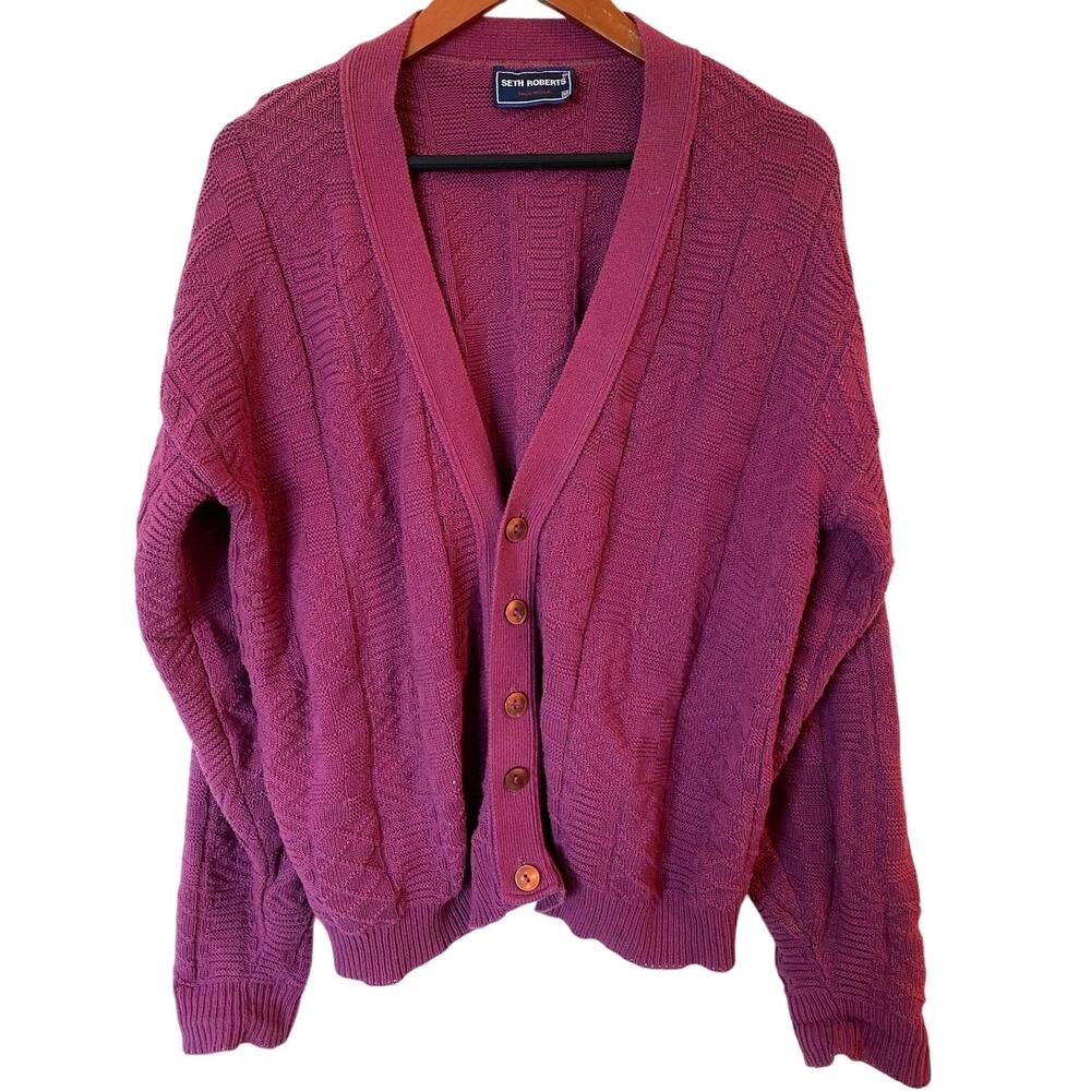 Seth Roberts Long Sleeve Cable Knit Cardigan Sweater Purple Women's Size Medium